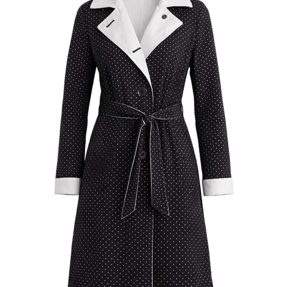 Johnston & Murphy Reversible Black and White Polka Dot Trench Coat, Sz M